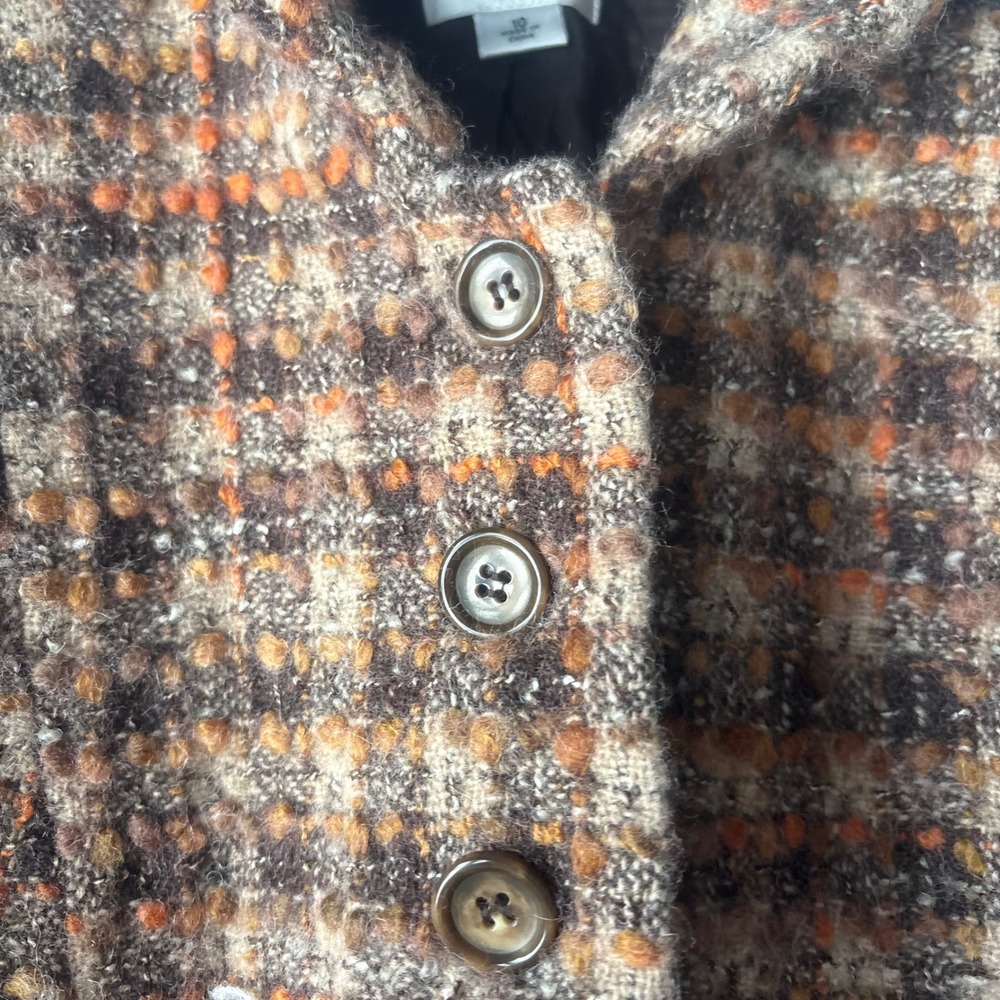 Ann Taylor LOFT Brown Orange Plaid Boucle Tweed Cropped Jacket Blazer Size 10 - Picture 5 of 9